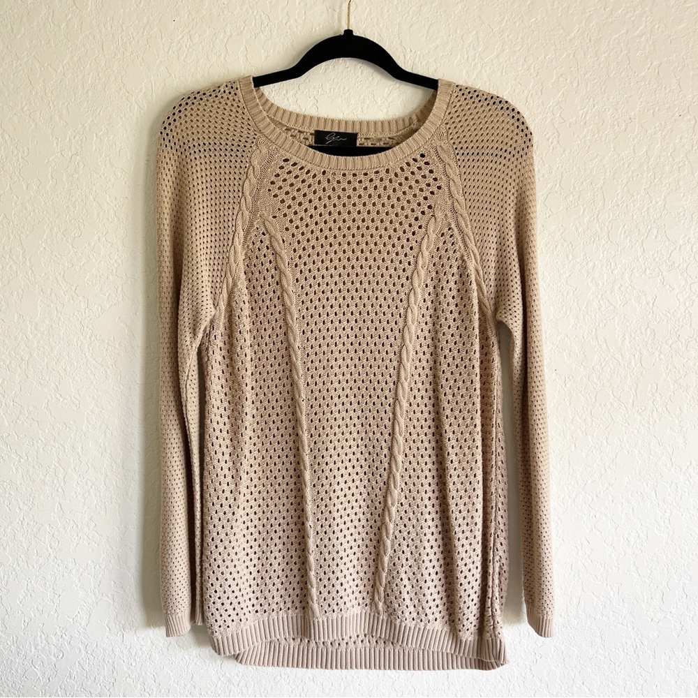 Beige Lightweight Eyelet Knit Sweater